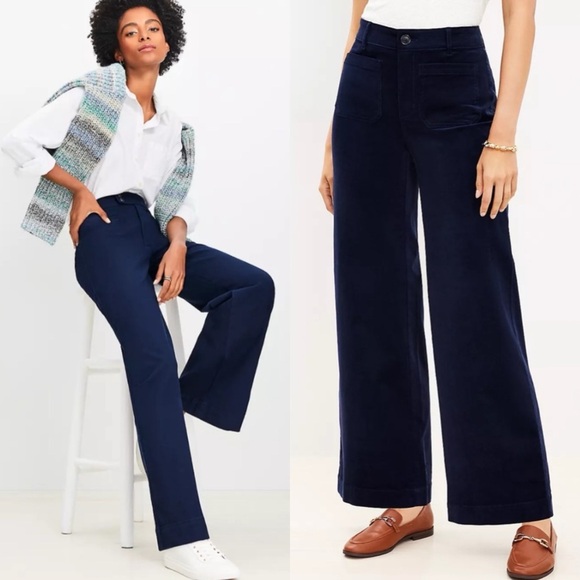 LOFT / The Palmer Wide Leg Pants Navy - Picture 1 of 6